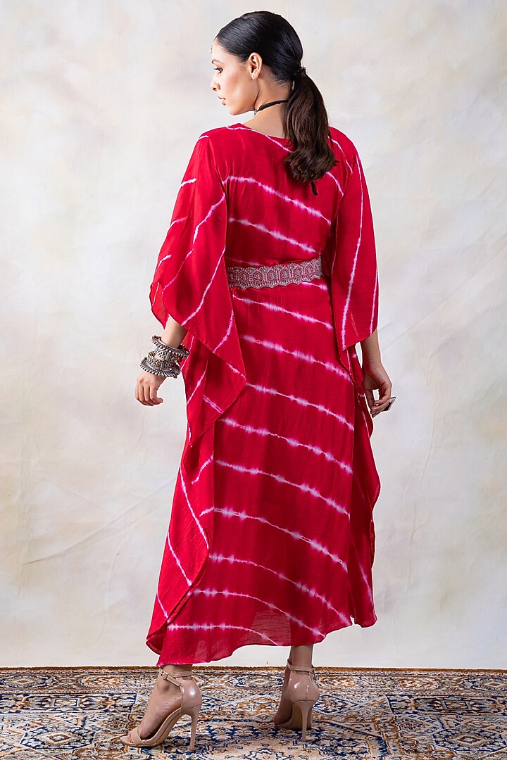 Red & White Leheriya Printed Kaftan by Baidehi at Pernia's Pop Up Shop