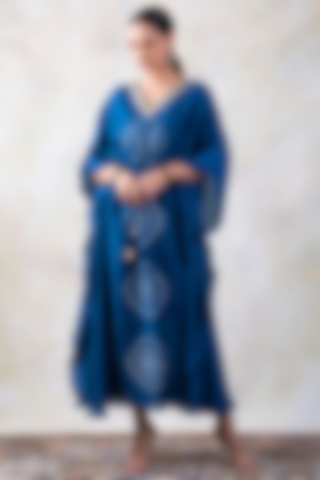 Blue Embroidered Kaftan by Baidehi at Pernia's Pop Up Shop