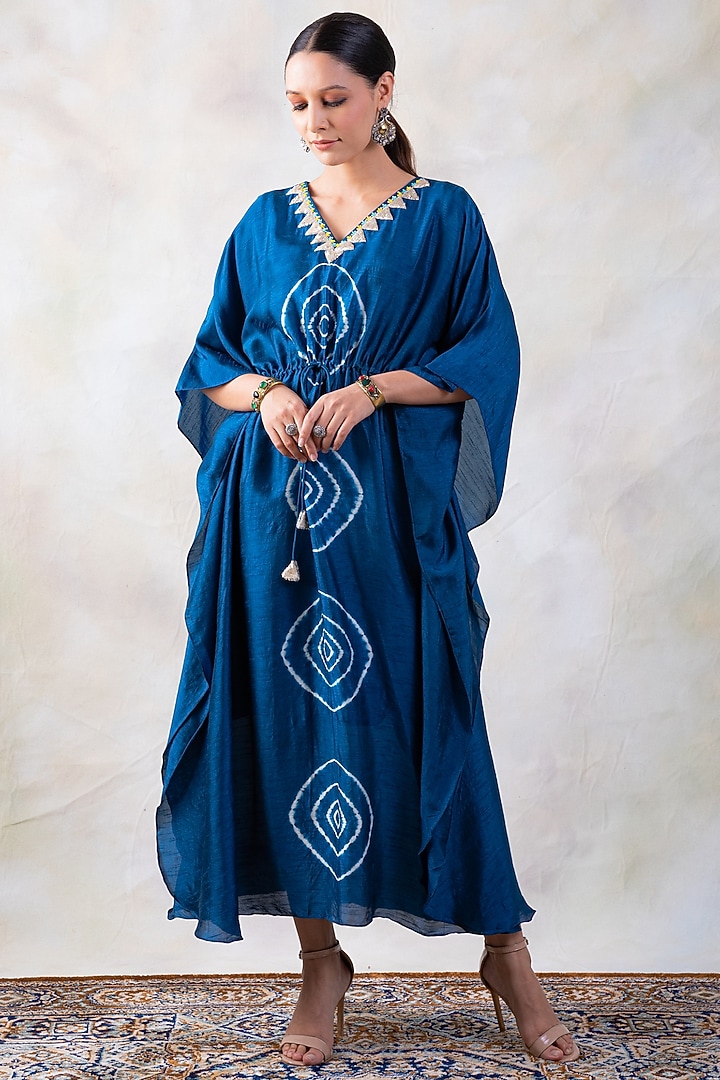 Blue Embroidered Kaftan by Baidehi at Pernia's Pop Up Shop