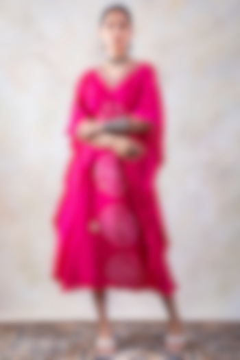 Pink Embroidered Kaftan Set by Baidehi at Pernia's Pop Up Shop