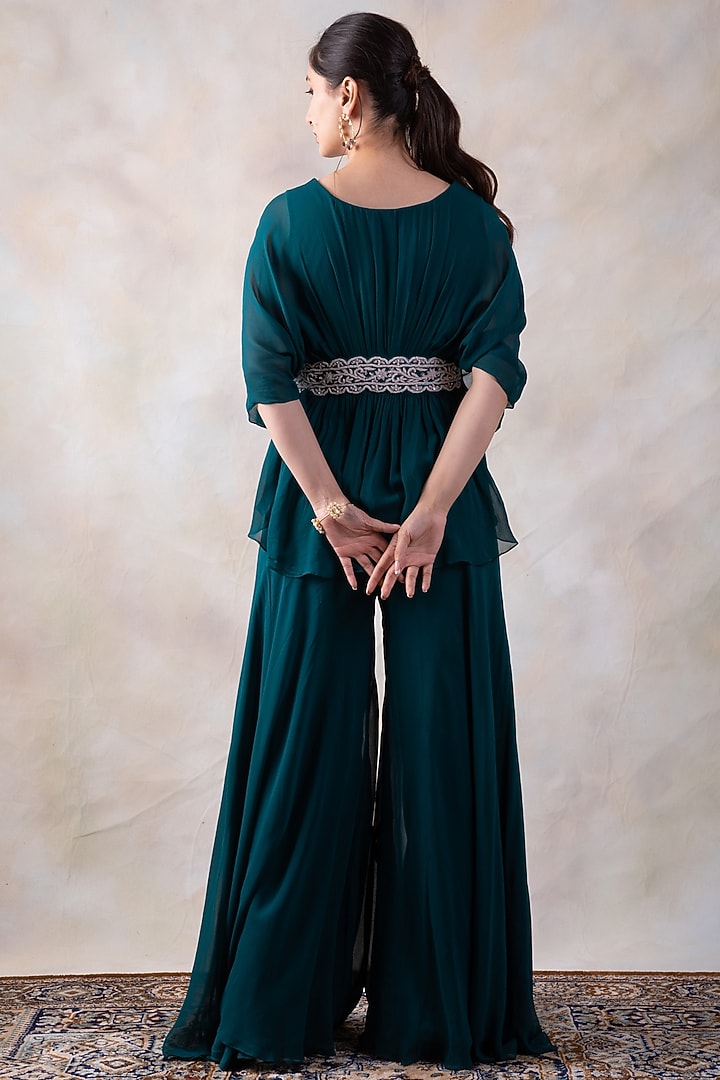 Green Georgette Sharara Set by Baidehi at Pernia's Pop Up Shop