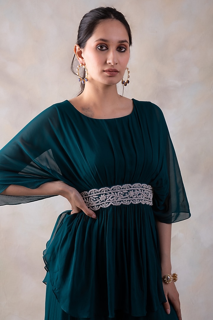Green Georgette Sharara Set by Baidehi at Pernia's Pop Up Shop