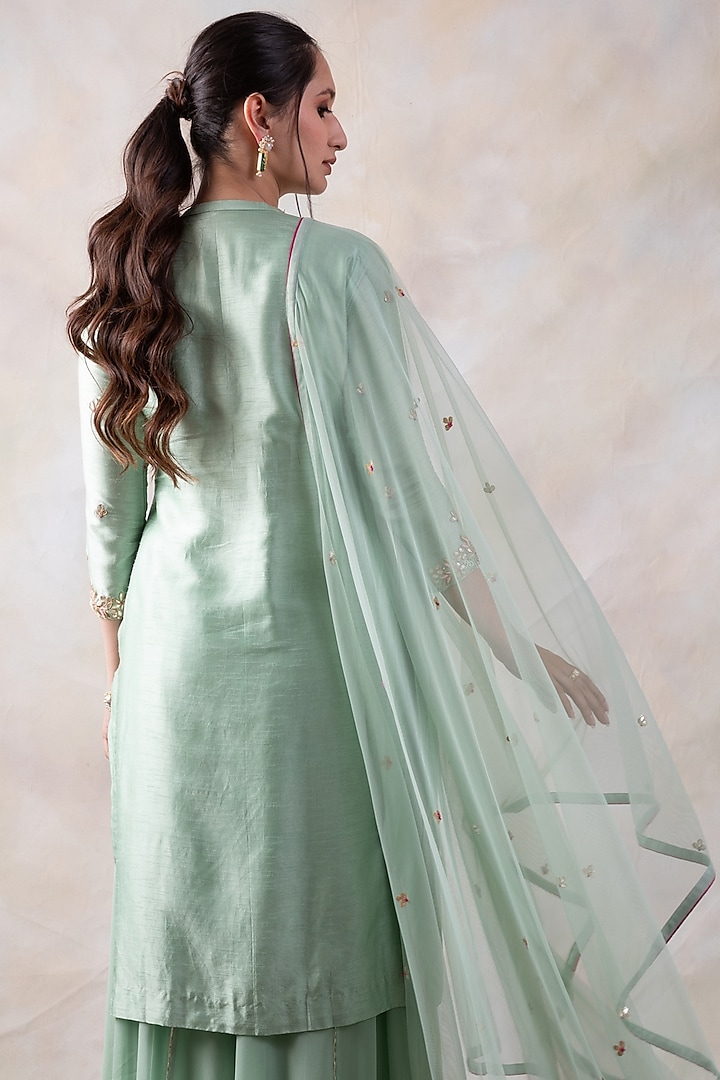 Mint Green Georgette Party Wear Sharara Set by Baidehi at Pernia's Pop Up Shop