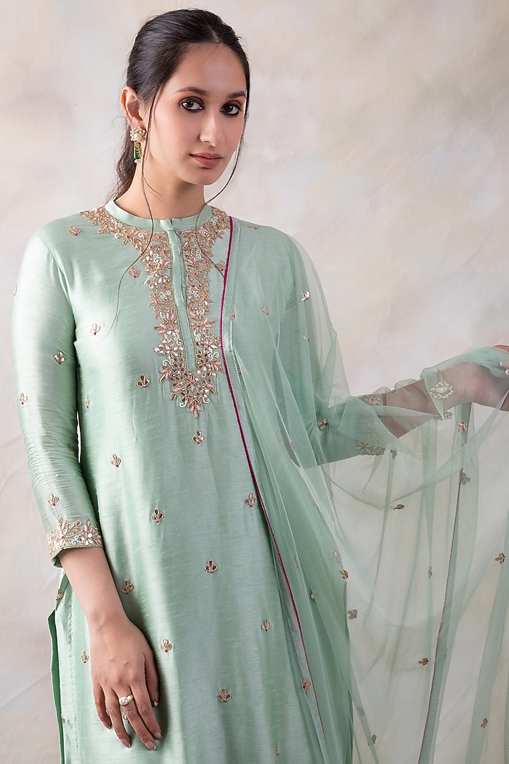 Mint Green Georgette Party Wear Sharara Set by Baidehi at Pernia's Pop Up Shop