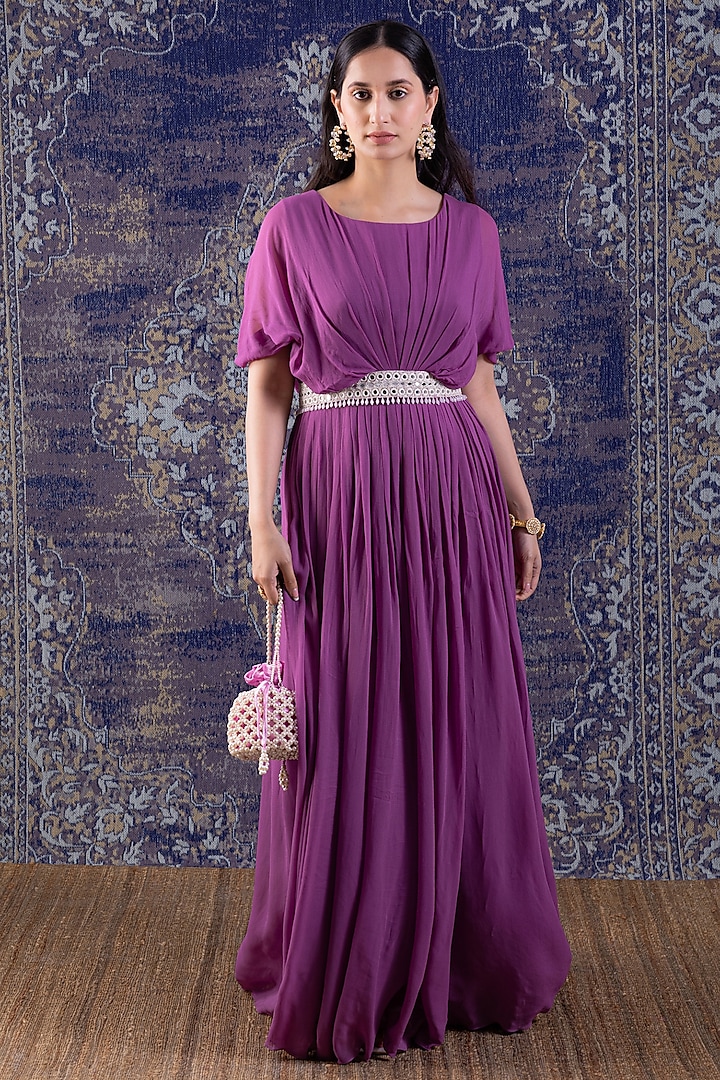 Purple Embroidered Gown by Baidehi