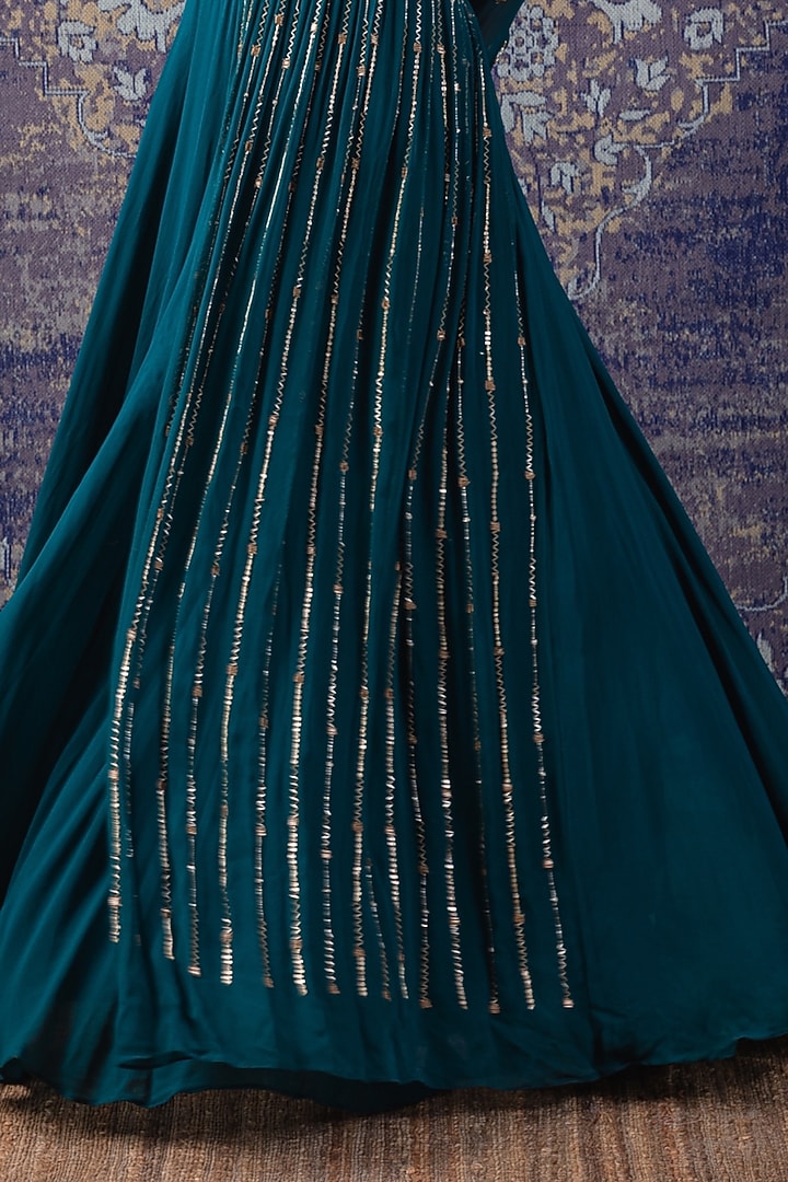 Green Embroidered Draped Party Wear Gown by Baidehi at Pernia's Pop Up Shop