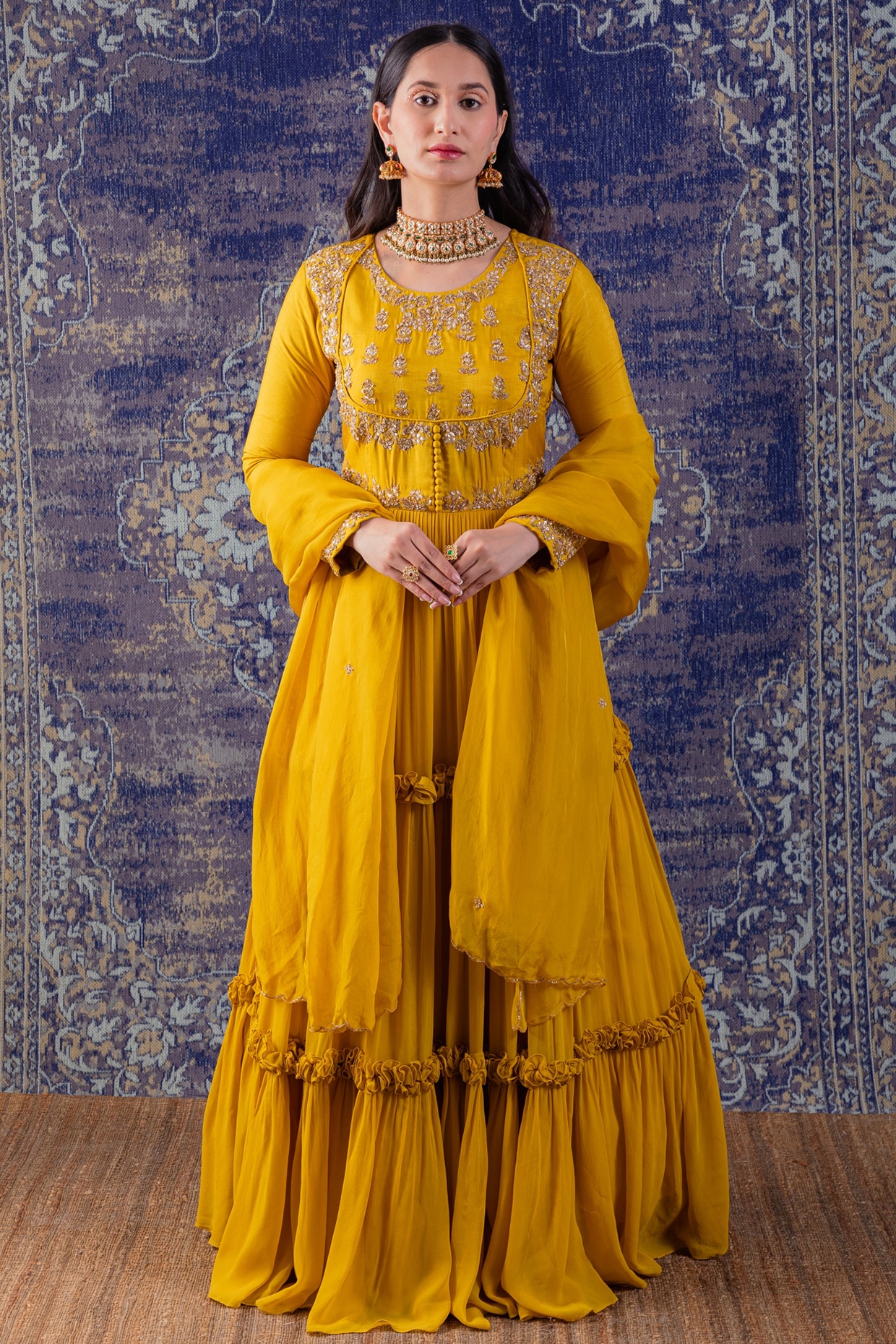 Wedding Collection Anarkali Suit in Yellow Embroidered Fabric LSTV112975