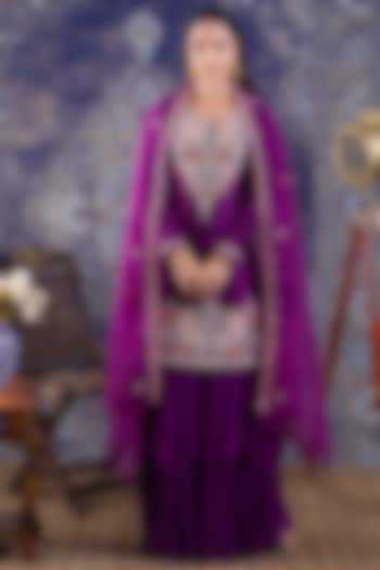 Purple Georgette Layered Sharara Set by Baidehi