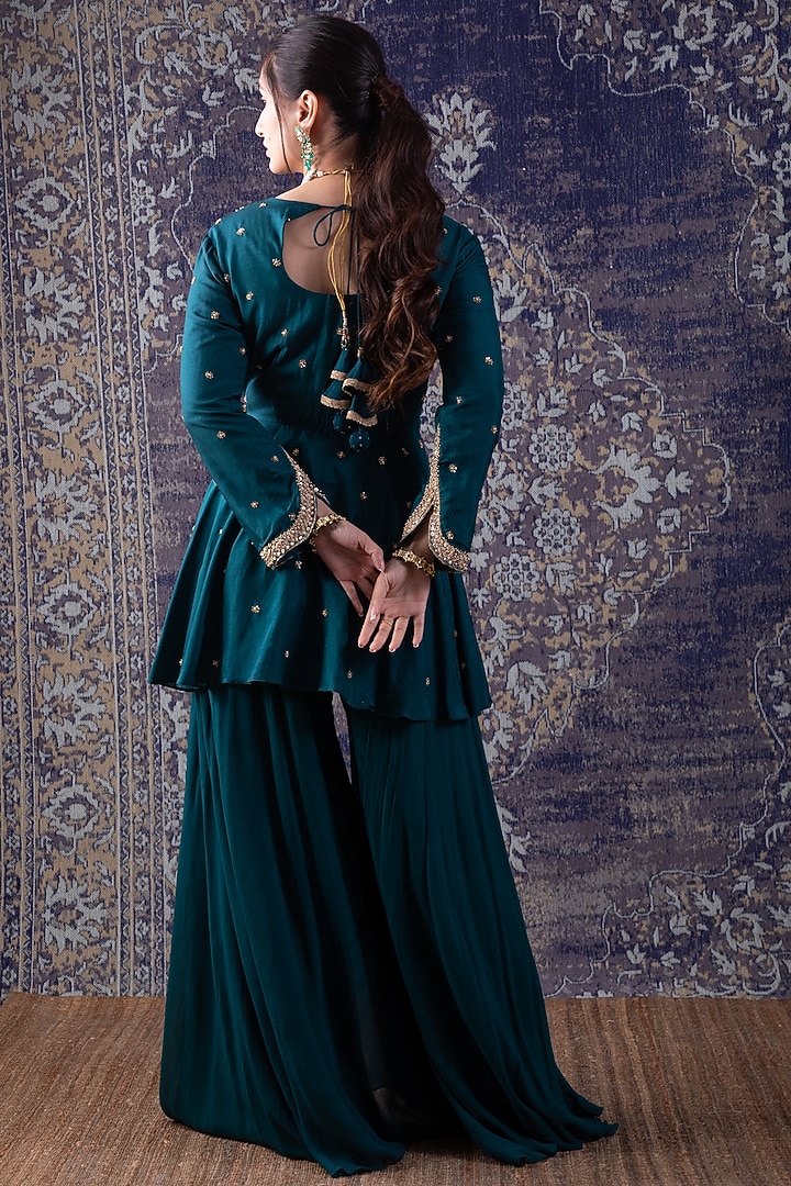 Green Georgette Flared Party Wear Sharara Set by Baidehi at Pernia's Pop Up Shop