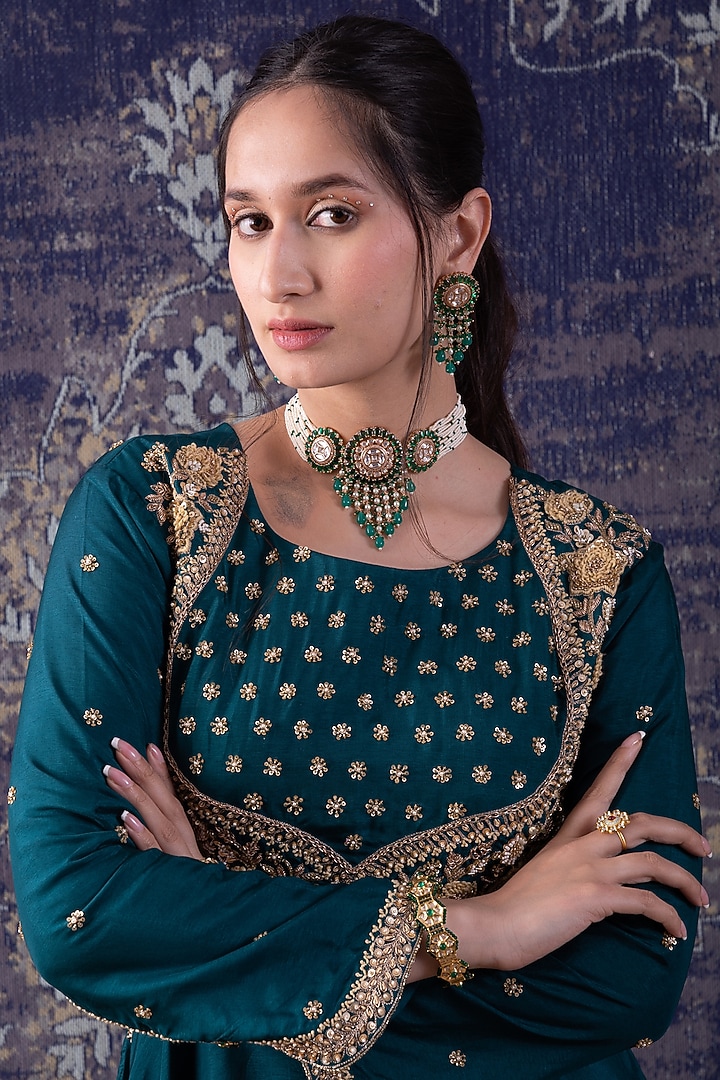 Green Georgette Flared Party Wear Sharara Set by Baidehi at Pernia's Pop Up Shop