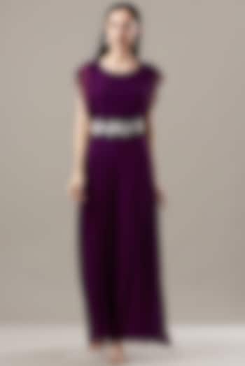 Purple Embroidered Jumpsuit by Baidehi