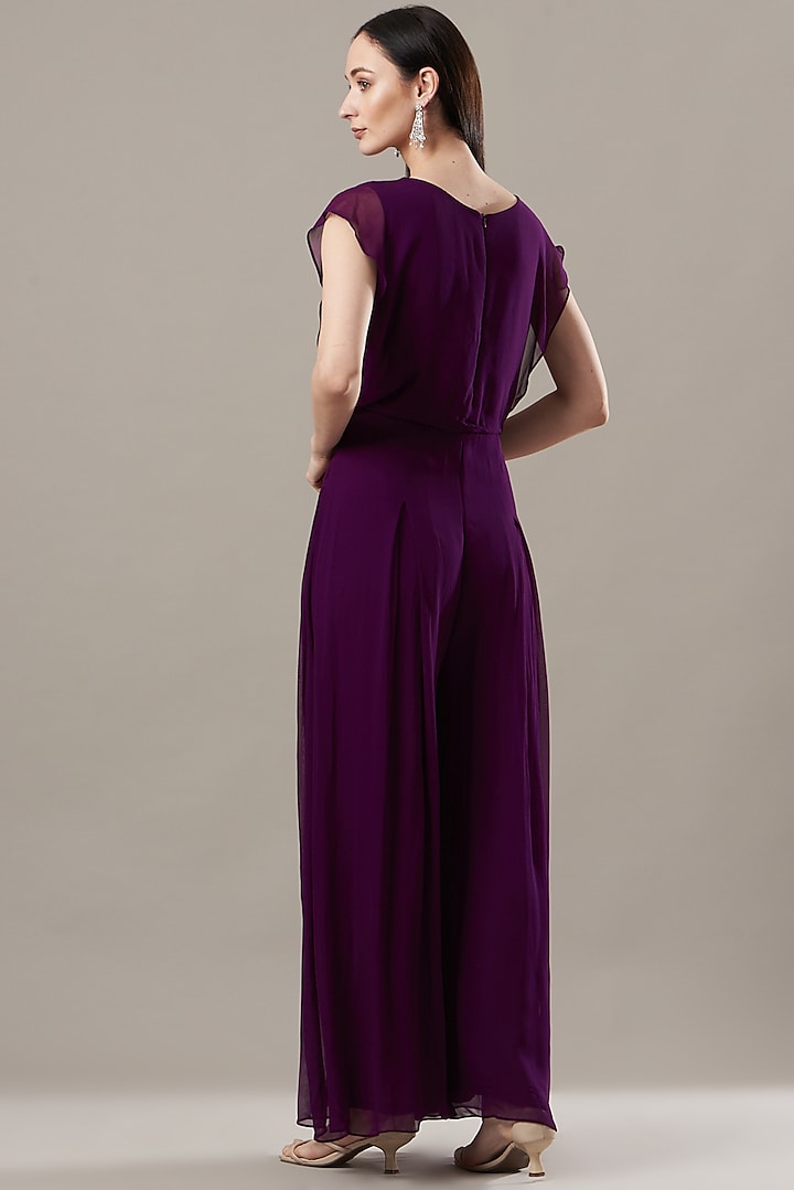 Purple Embroidered Jumpsuit by Baidehi at Pernia's Pop Up Shop