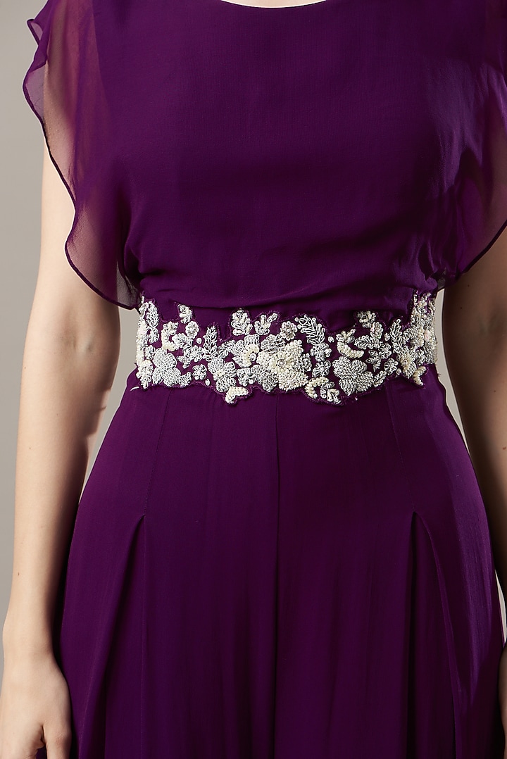 Purple Embroidered Jumpsuit by Baidehi at Pernia's Pop Up Shop