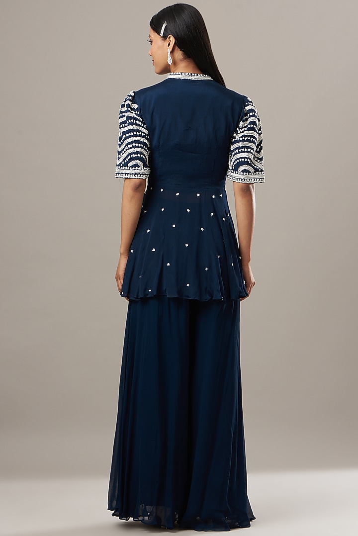 Blue Georgette Sharara Set by Baidehi at Pernia's Pop Up Shop