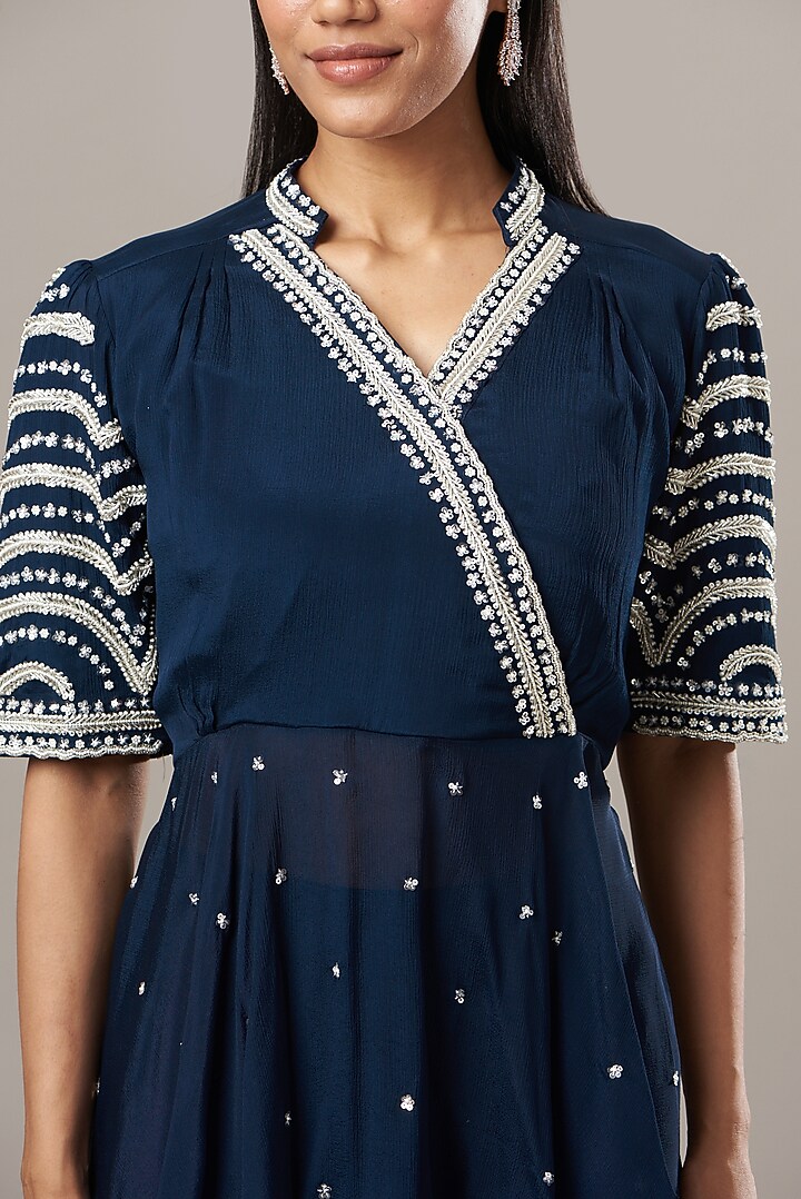 Blue Georgette Sharara Set by Baidehi at Pernia's Pop Up Shop