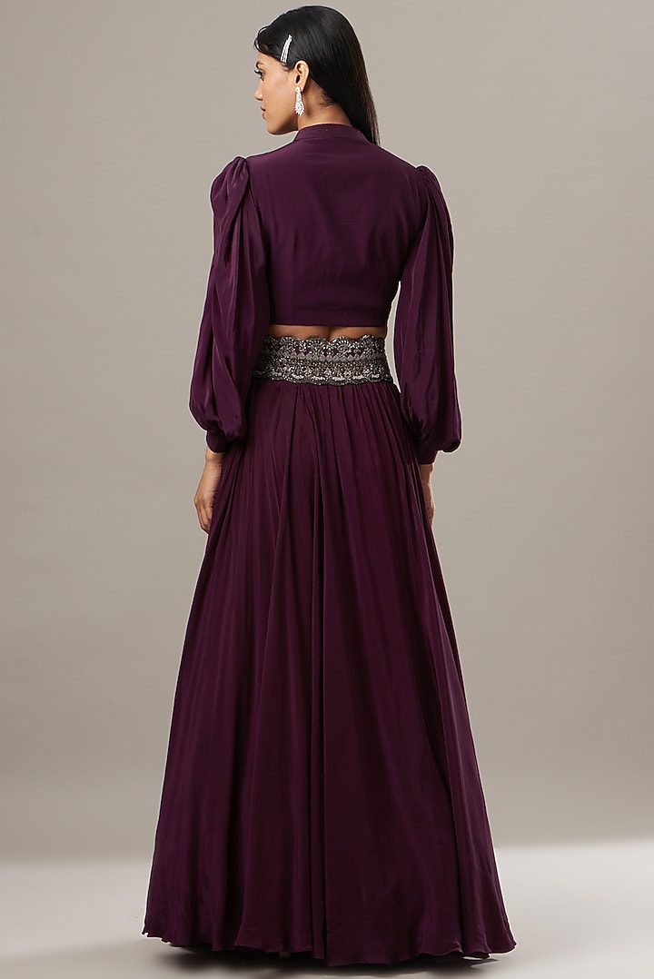Wine Embroidered Skirt Set by Baidehi at Pernia's Pop Up Shop
