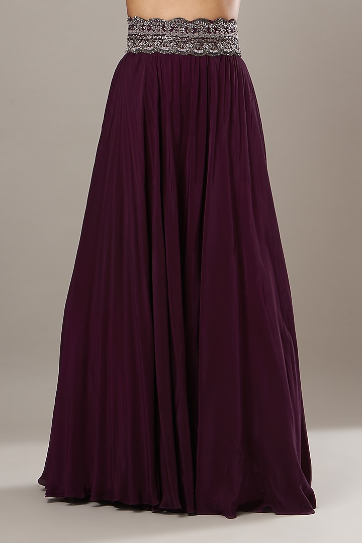 Wine Embroidered Skirt Set by Baidehi at Pernia's Pop Up Shop