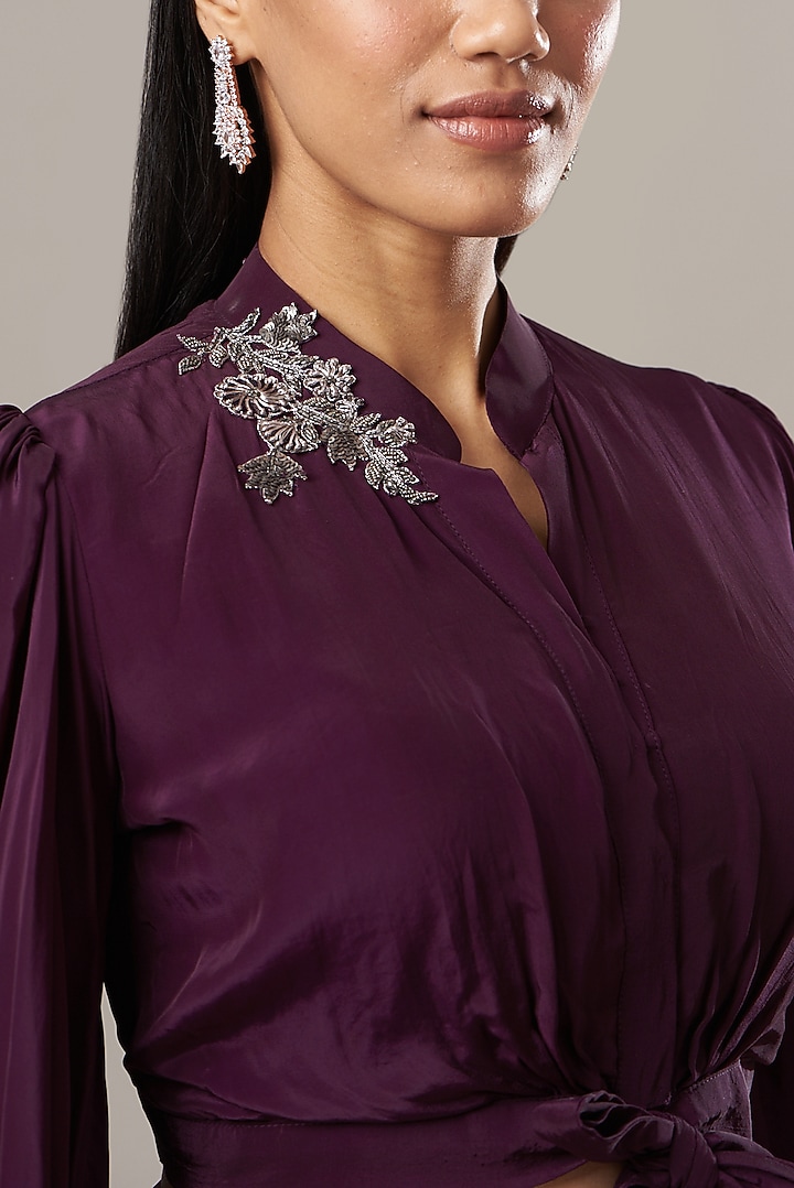 Wine Embroidered Skirt Set by Baidehi at Pernia's Pop Up Shop