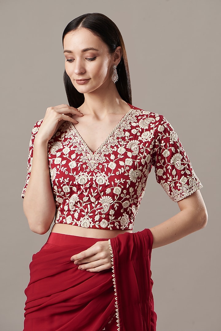 Red Crepe Draped Lehenga Set by Baidehi at Pernia's Pop Up Shop
