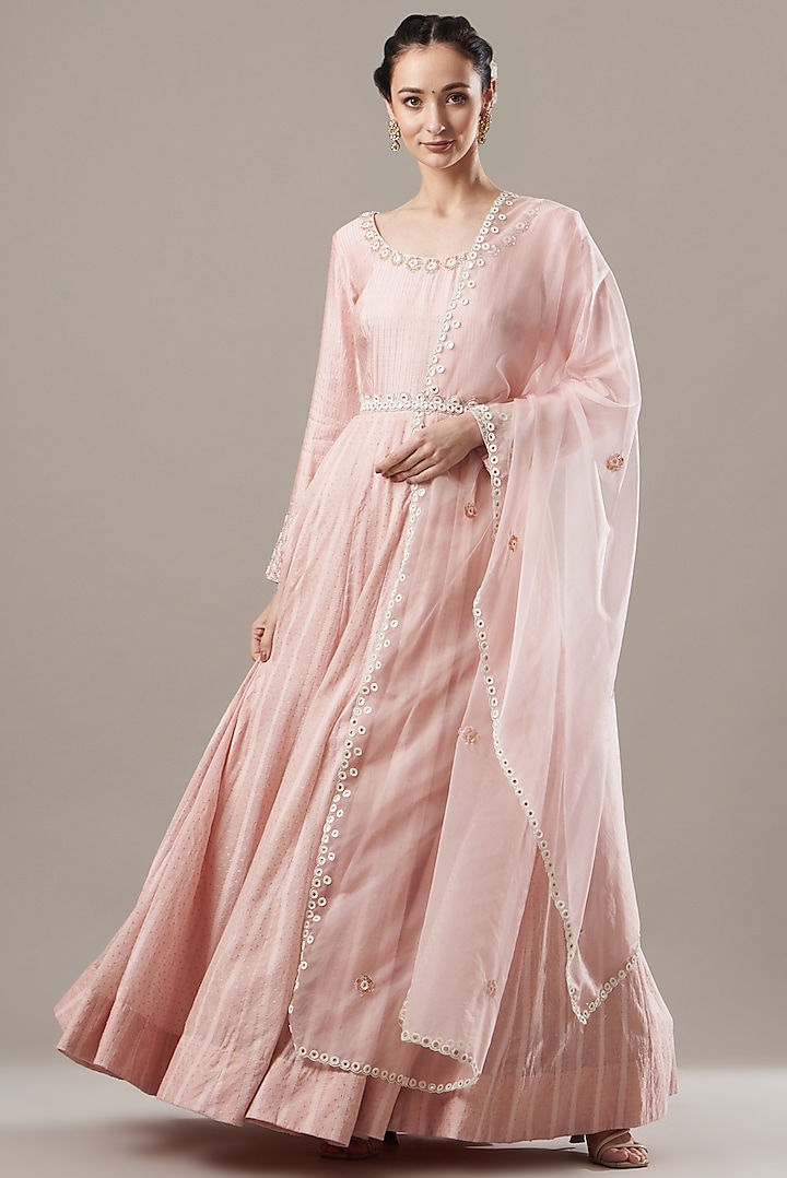 Pink Embroidered Anarkali Set by Baidehi