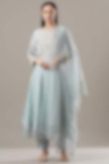 Ice Blue Embellished Wedding Anarkali Set by Baidehi at Pernia's Pop Up Shop