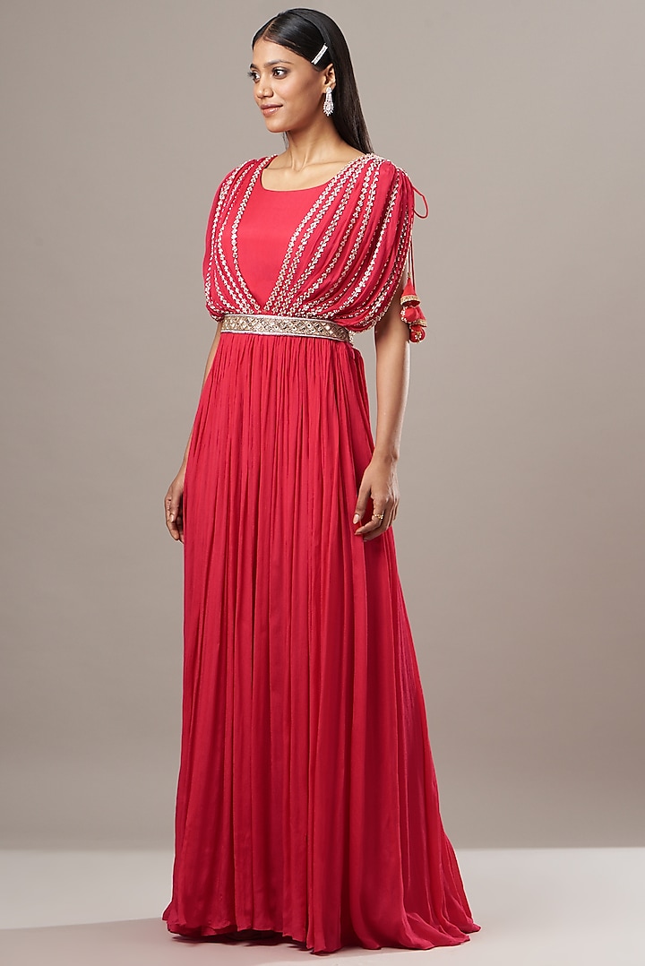 Red Embroidered Gown by Baidehi