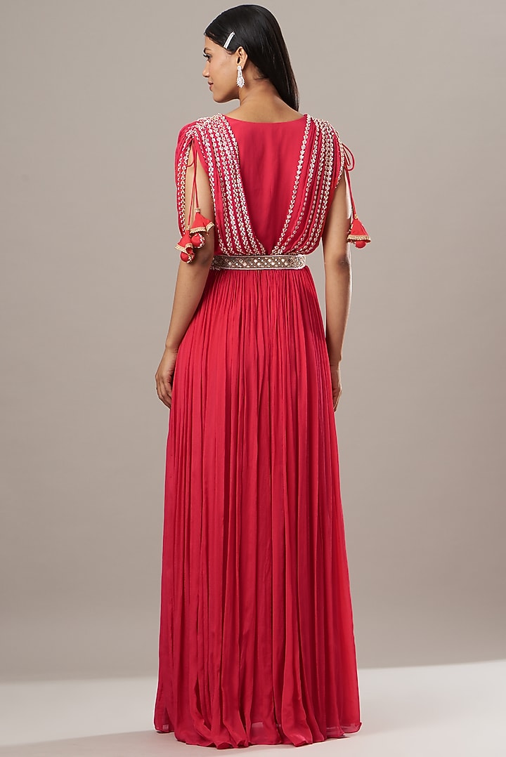 Red Embroidered Party Wear Gown by Baidehi at Pernia's Pop Up Shop