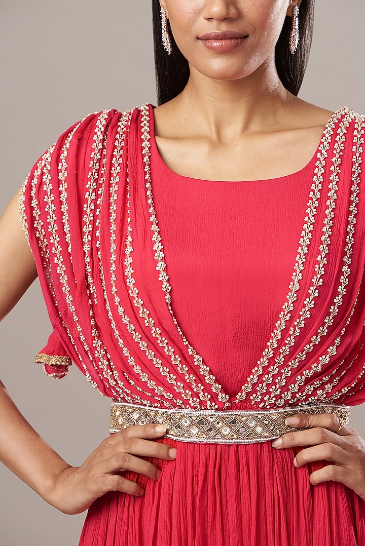 Red Embroidered Party Wear Gown by Baidehi at Pernia's Pop Up Shop