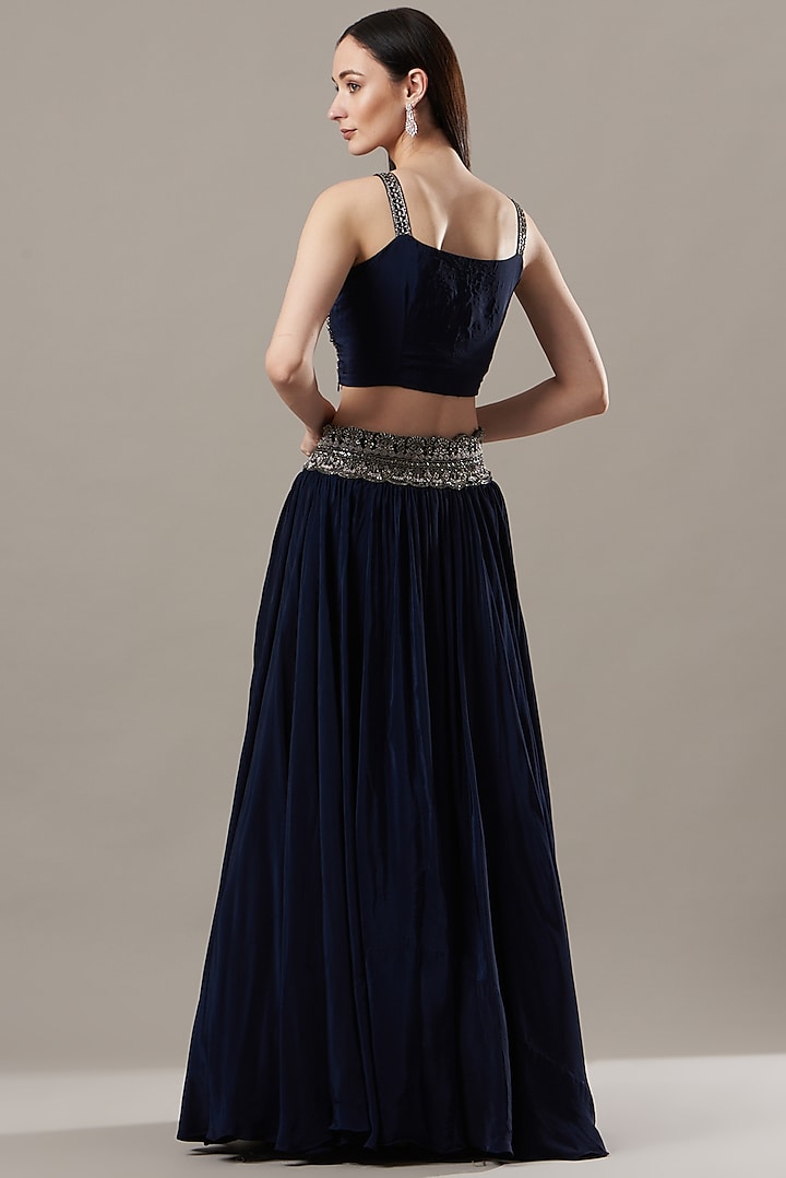 Navy Blue Embroidered Wedding Lehenga Set by Baidehi at Pernia's Pop Up Shop