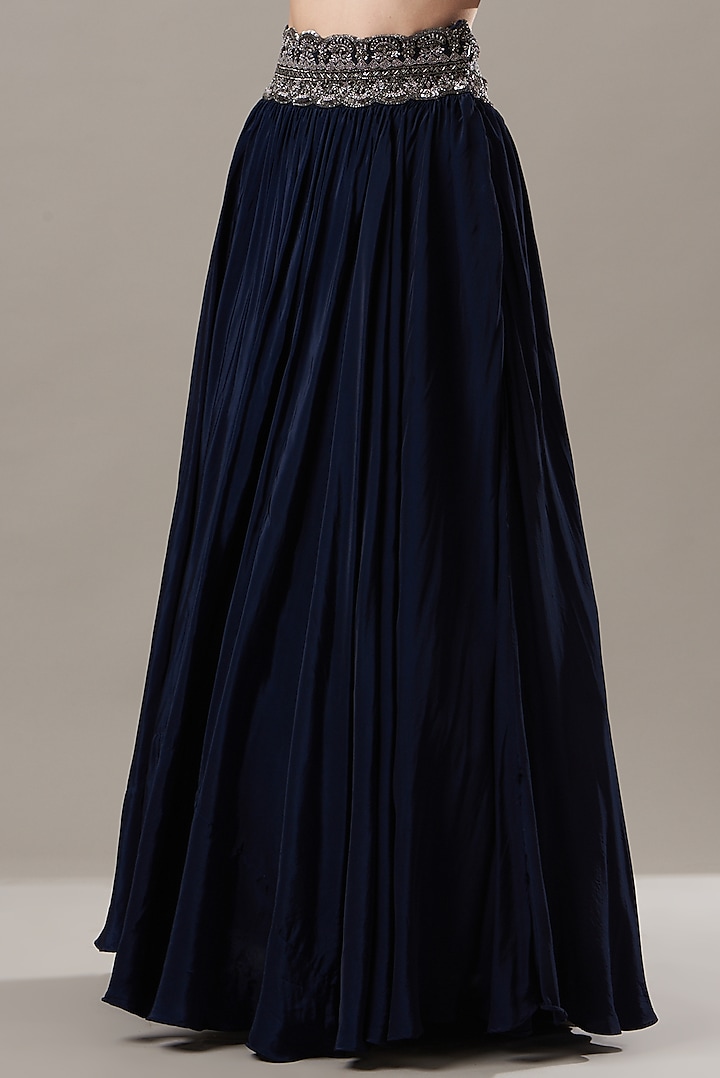 Navy Blue Embroidered Wedding Lehenga Set by Baidehi at Pernia's Pop Up Shop