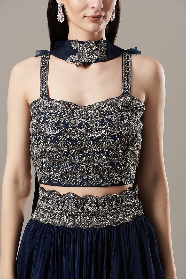 Navy Blue Embroidered Wedding Lehenga Set by Baidehi at Pernia's Pop Up Shop