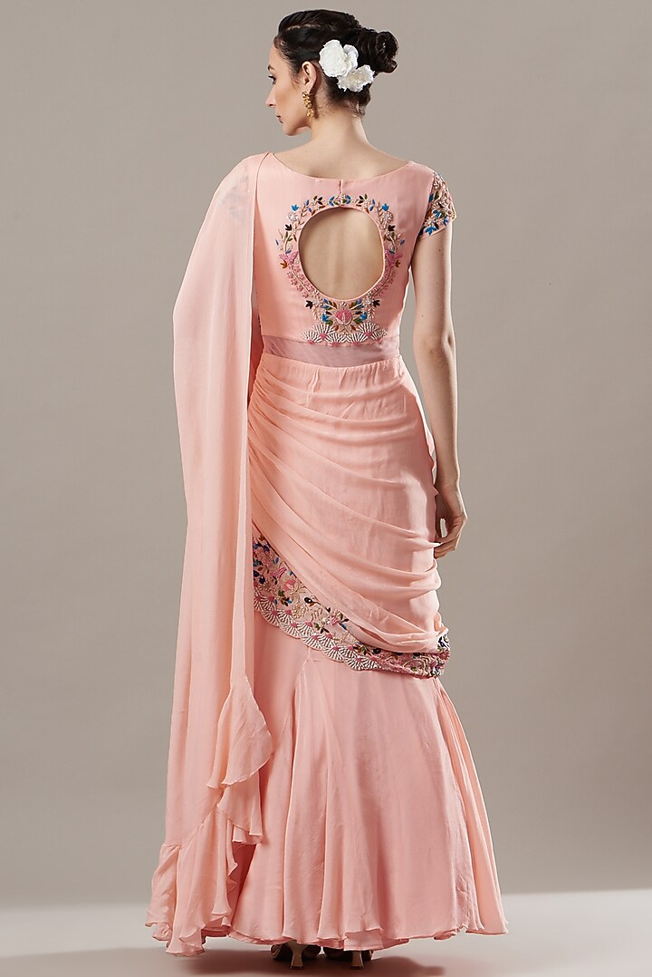 Pink Embroidered Wedding Gown Saree by Baidehi at Pernia's Pop Up Shop