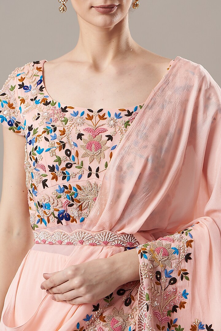 Pink Embroidered Wedding Gown Saree by Baidehi at Pernia's Pop Up Shop