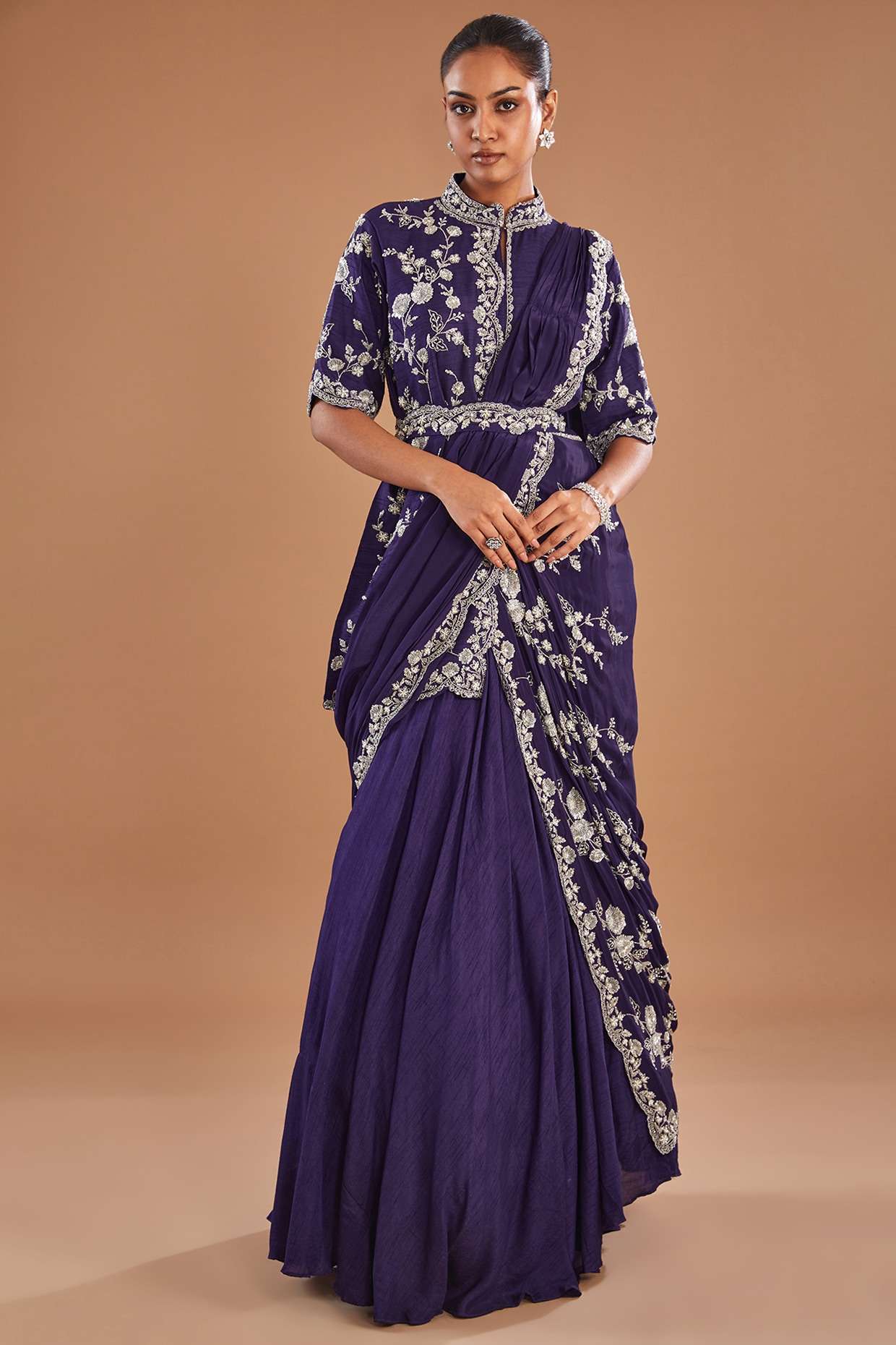 Peacock Blue Coloured Off Shoulder Self Design Maxi Dress Gown For Gir –  Betty Ethnic India