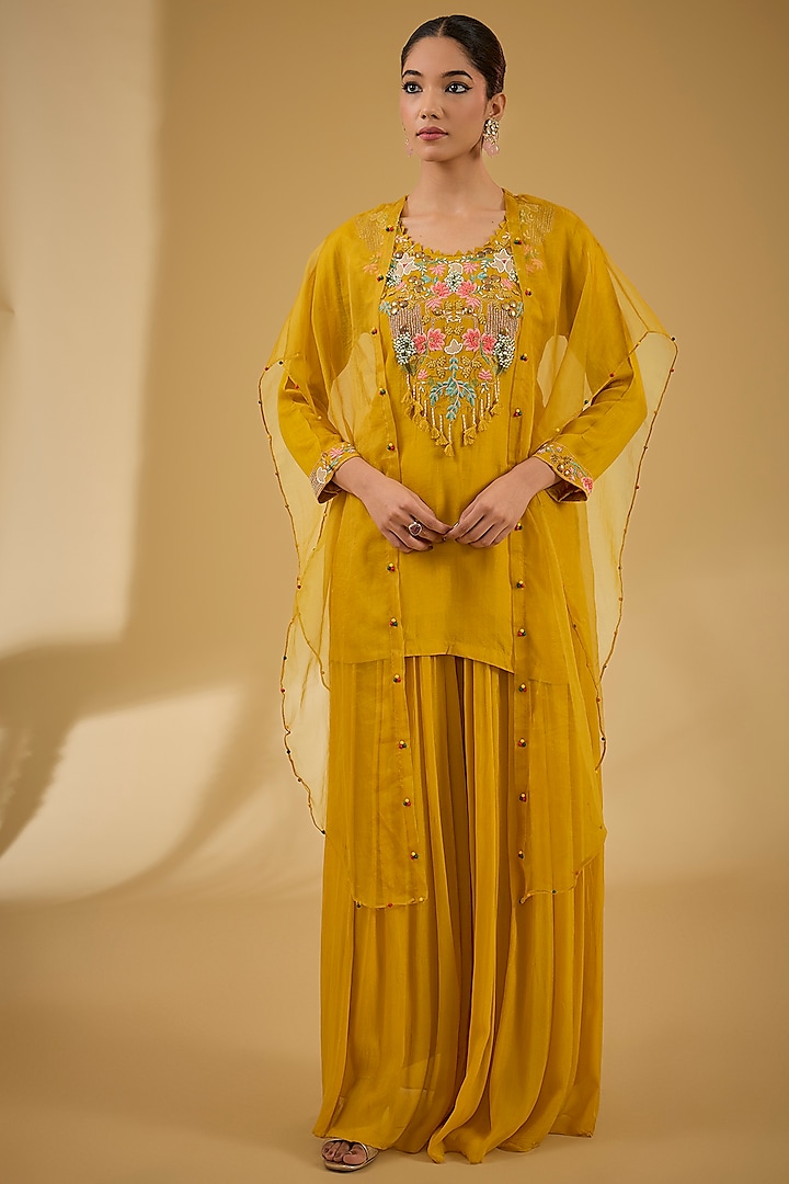 Mustard Georgette Sharara Set by Baidehi at Pernia's Pop Up Shop