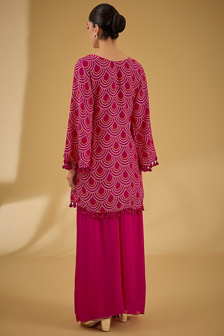 Fuchsia Soft Georgette Bandhej Printed & Dabka Work Kurta Set by Baidehi at Pernia's Pop Up Shop