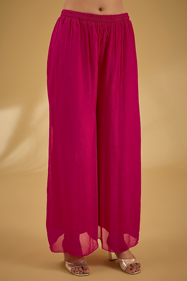 Fuchsia Soft Georgette Bandhej Printed & Dabka Work Kurta Set by Baidehi at Pernia's Pop Up Shop
