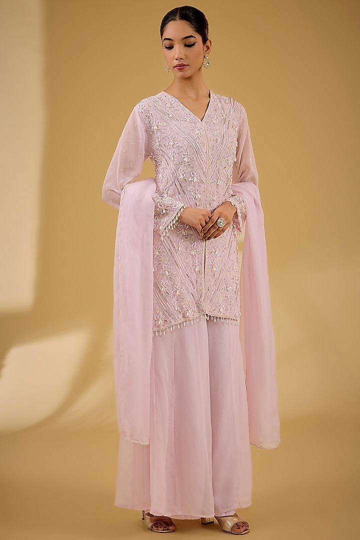 Pink Organza Silk Sharara Set by Baidehi at Pernia's Pop Up Shop