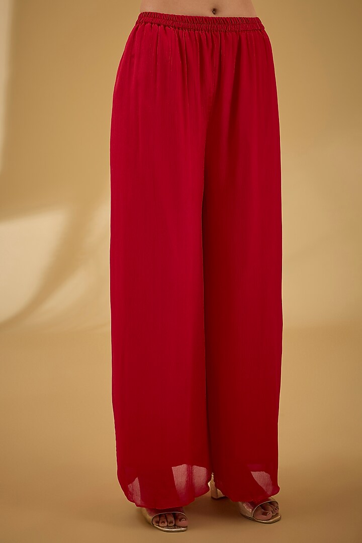 Red Soft Georgette Bandhej Printed & Dabka Work Kurta Set by Baidehi at Pernia's Pop Up Shop