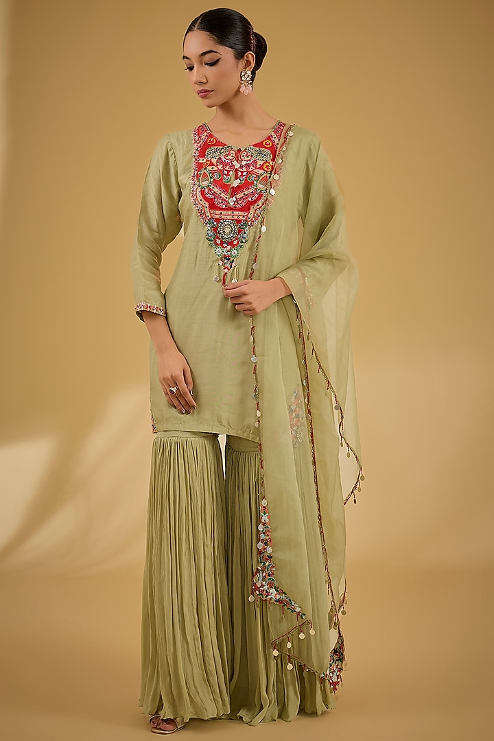 Sea Green Georgette Sharara Set by Baidehi at Pernia's Pop Up Shop