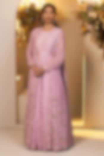 Lavender Chinon Georgette & Lycra Embroidered Wedding Gown Saree Set by Baidehi at Pernia's Pop Up Shop