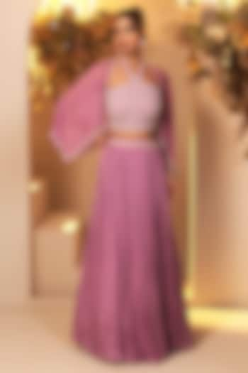 Lavender Chinon Georgette Jacket Lehenga Set by Baidehi at Pernia's Pop Up Shop