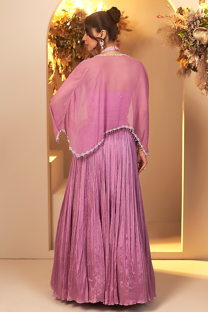 Lavender Chinon Georgette Jacket Lehenga Set by Baidehi at Pernia's Pop Up Shop