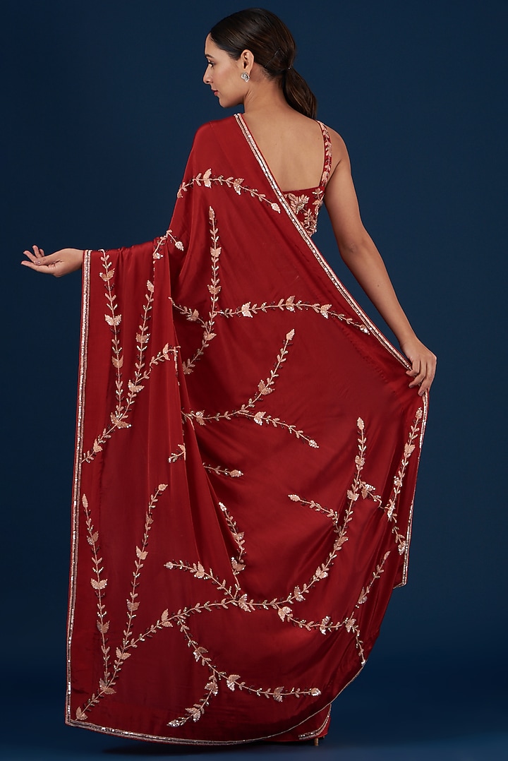 Red Embroidered Draped Wedding Saree Set by Baidehi at Pernia's Pop Up Shop