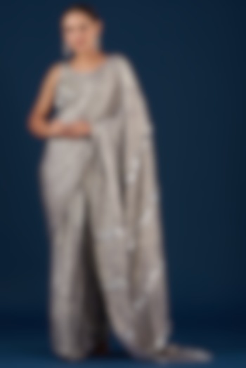 Silver Foil Printed Lycra Shimmer Sequins Pre-Stitched Wedding Saree Set by Baidehi at Pernia's Pop Up Shop
