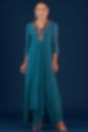 Blue Embellished Asymmetrical Summer Dress by Baidehi at Pernia's Pop Up Shop