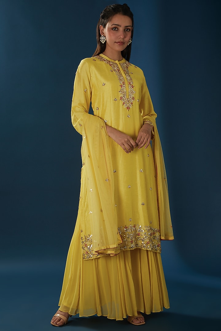 Yellow Georgette Party Wear Sharara Set by Baidehi at Pernia's Pop Up Shop