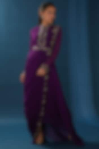 Purple Embroidered Draped Gown by Baidehi at Pernia's Pop Up Shop