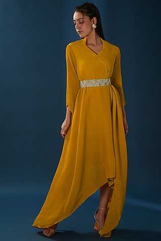 Mustard Yellow Satin Dress by Baidehi