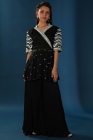 Black Georgette Sharara Set by Baidehi
